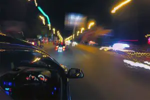 Driving car at night with xenon headlights
