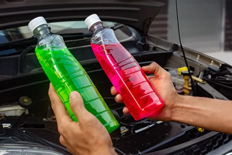 Comparing the different colors of engine coolant